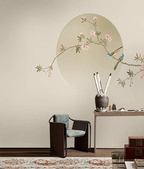Wall Mural with Floral-Bird Design - Image 3