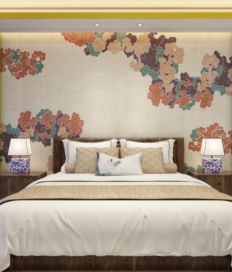 Wall Mural with Cloud Motifs