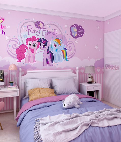 Kids Wall Mural with Cartoon Ponies