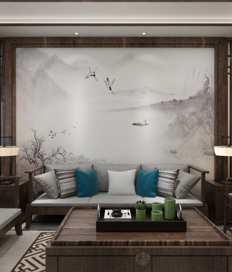 Wall Mural with East Asian Landscape